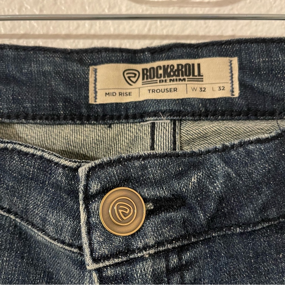 Rock & Roll Denim Cowgirl Leather Patch Jeans 32X32 - Picture 2 of 10
